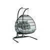 Leisuremod Wicker 2 Person Double Folding Hanging Egg Swing Chair with Light Grey Cushions ESCF52LGR